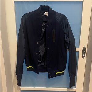 Nike Navy Blue Bomber Jacket with Neon Highlights, M, EUC, women’s Nike jacket